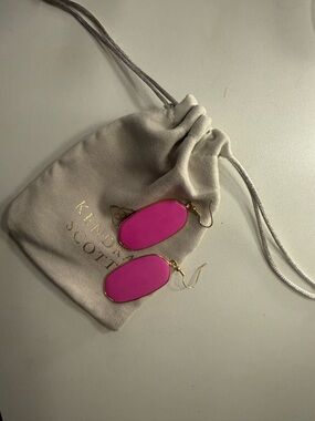 Kendra Scott Bright Pink Dangle Earrings with Gold Trim